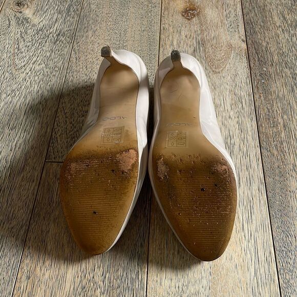 Patent Leather Stiletto Pumps Size 6.5 Nude Almond Closed Toe Platform - Picture 5 of 11